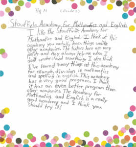 Stouffville Testimonial - M (Grade 3 Student)